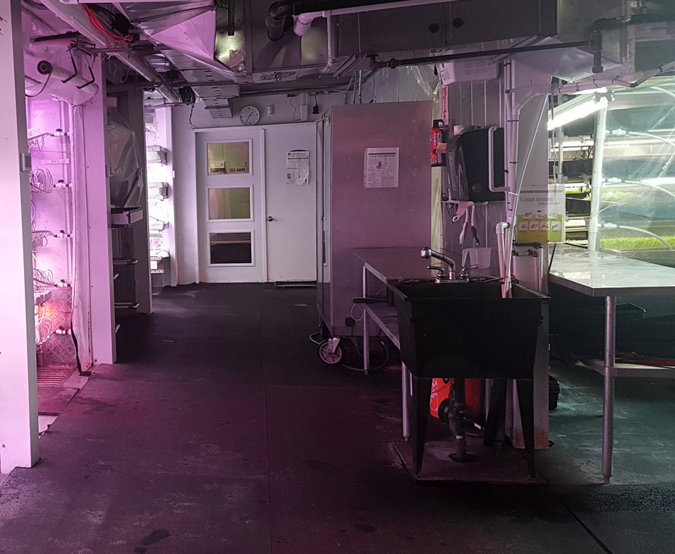 SAS, panneau électrique, poste de travail et entreposage dans un module de base